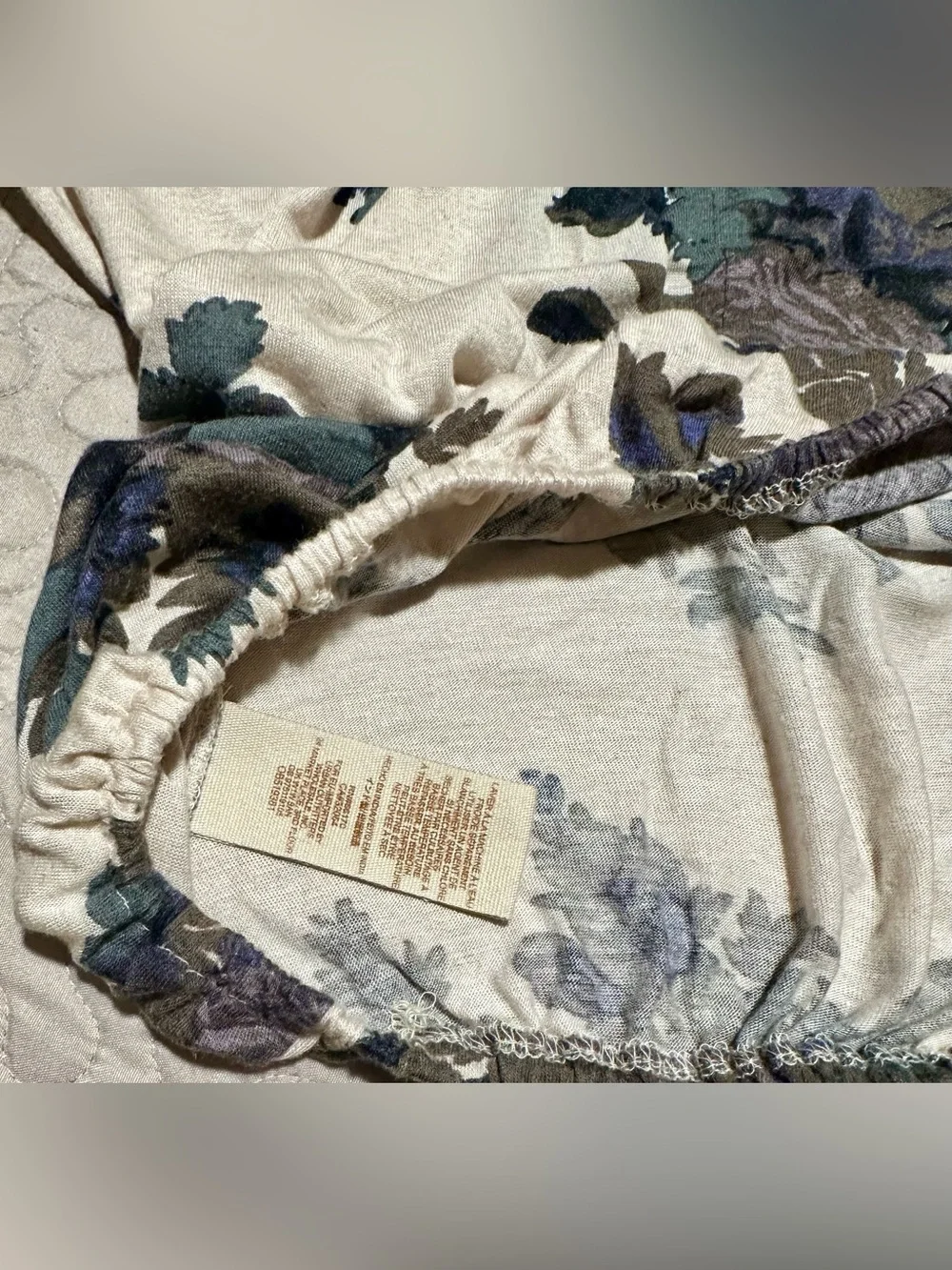 Free People Cream Blouse with Blue Floral Print and Cold-Shoulder Sleeves